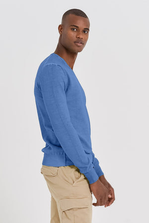 V-Neck Cotton Sweater - Oceano - Sweaters