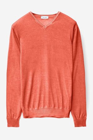 V-Neck Cotton Sweater - Papaya - Sweaters