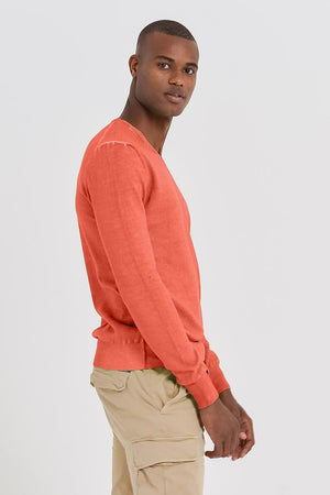 V-Neck Cotton Sweater - Papaya - Sweaters