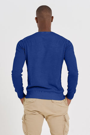 V-Neck Cotton Sweater - Royal - Sweaters