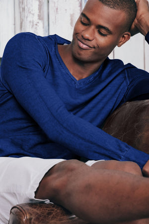 V-Neck Cotton Sweater - Royal - Sweaters