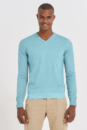 V-Neck Cotton Sweater - Turchese - Sweaters