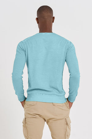 V-Neck Cotton Sweater - Turchese - Sweaters