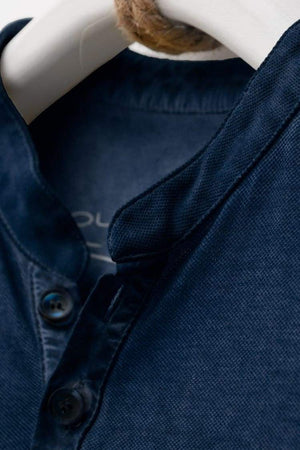 Short-Sleeve Henley in Navy Blue - T-Shirt