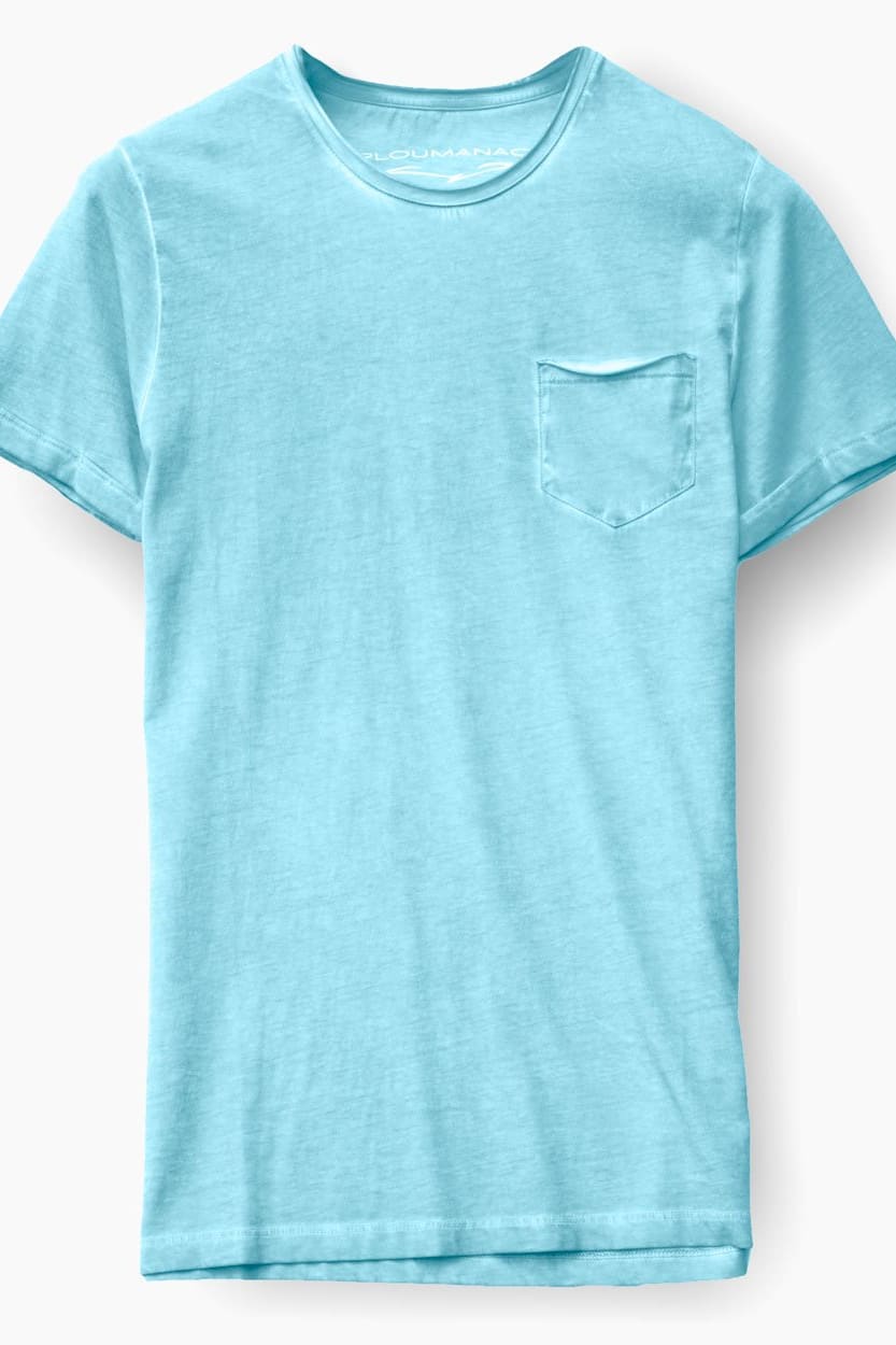 Plain Pocket Cotton T-Shirt - Acqua