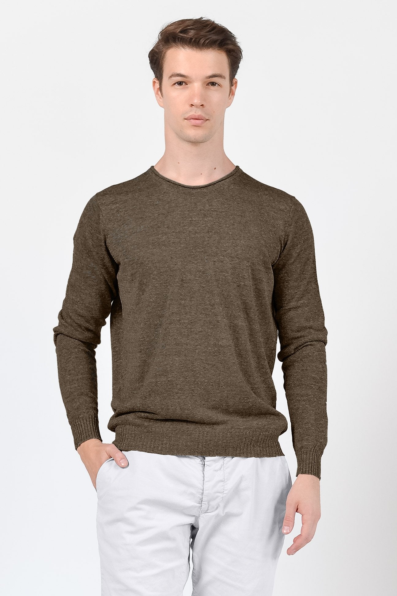 Rolled Hem Linen Crew - Cocco - Sweaters