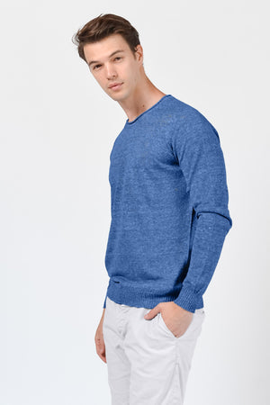 Rolled Hem Linen Crew - Oceano - Sweaters