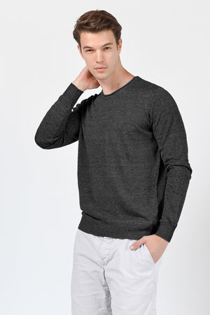Rolled Hem Linen Crew - Pietra - Sweaters