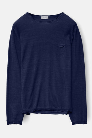 Rolled Hems Cotton Sweater - Navy - Sweaters