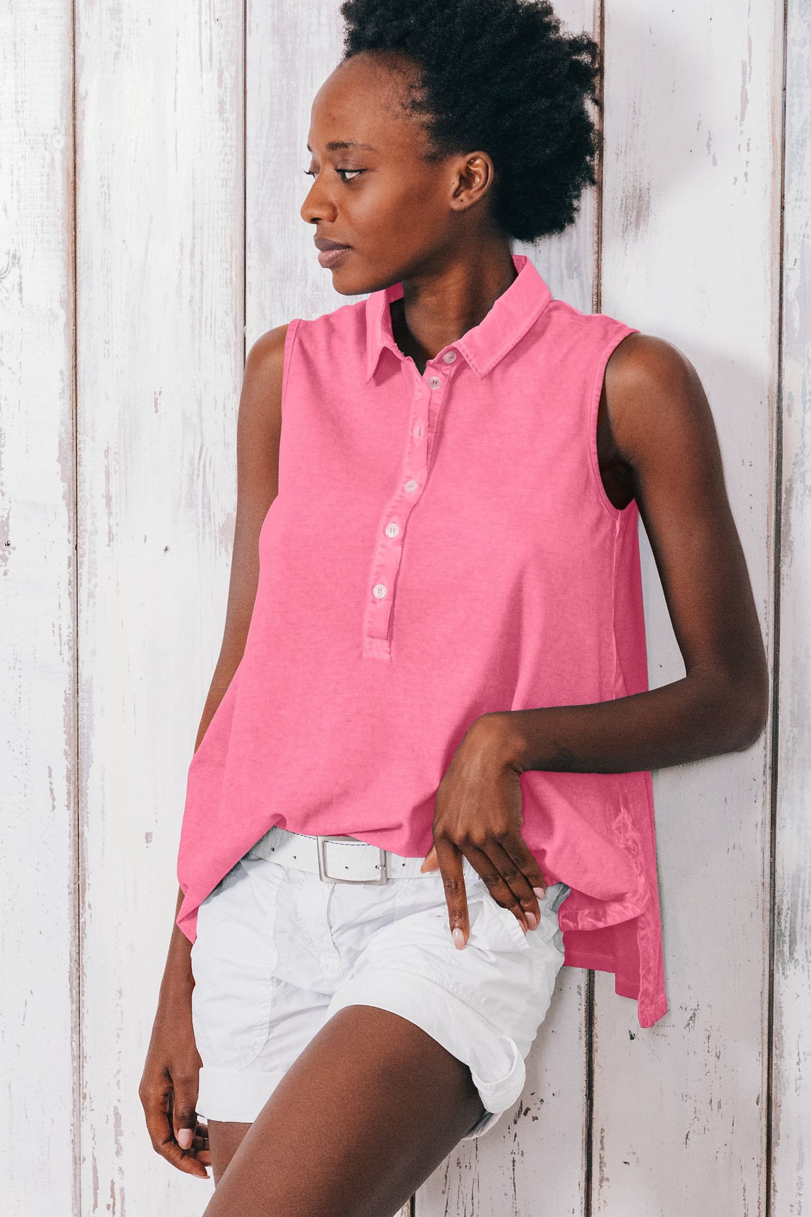 Ladies Sleeveless Hot Pink Polo Shirt Ploumanac h