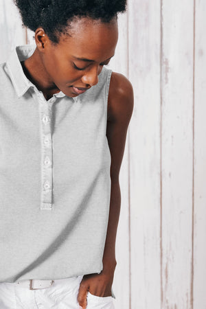 Sleeveless Pique Polo Shirt - Marmo - Polos