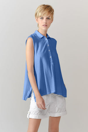 Sleeveless Pique Polo Shirt - Oceano - Polos