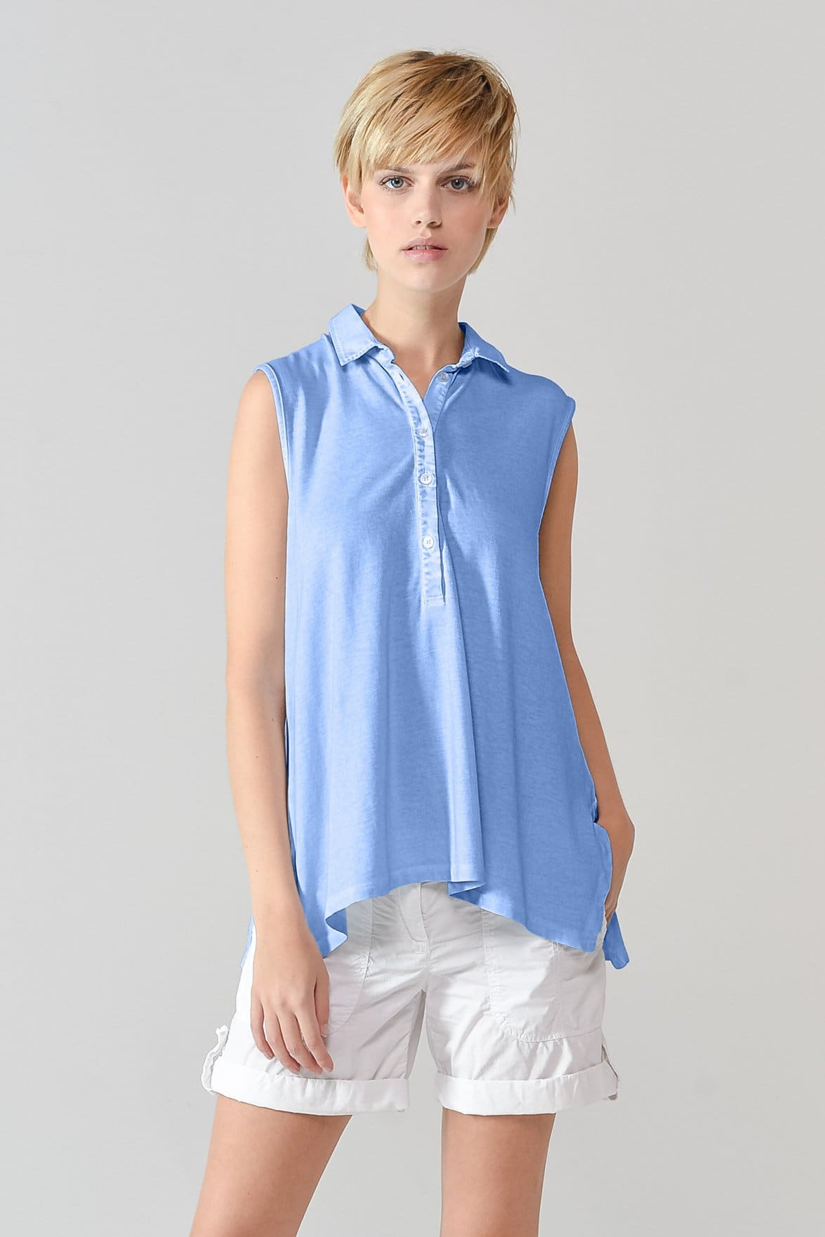 Sleeveless Pique Polo Shirt - Santorini - Polos