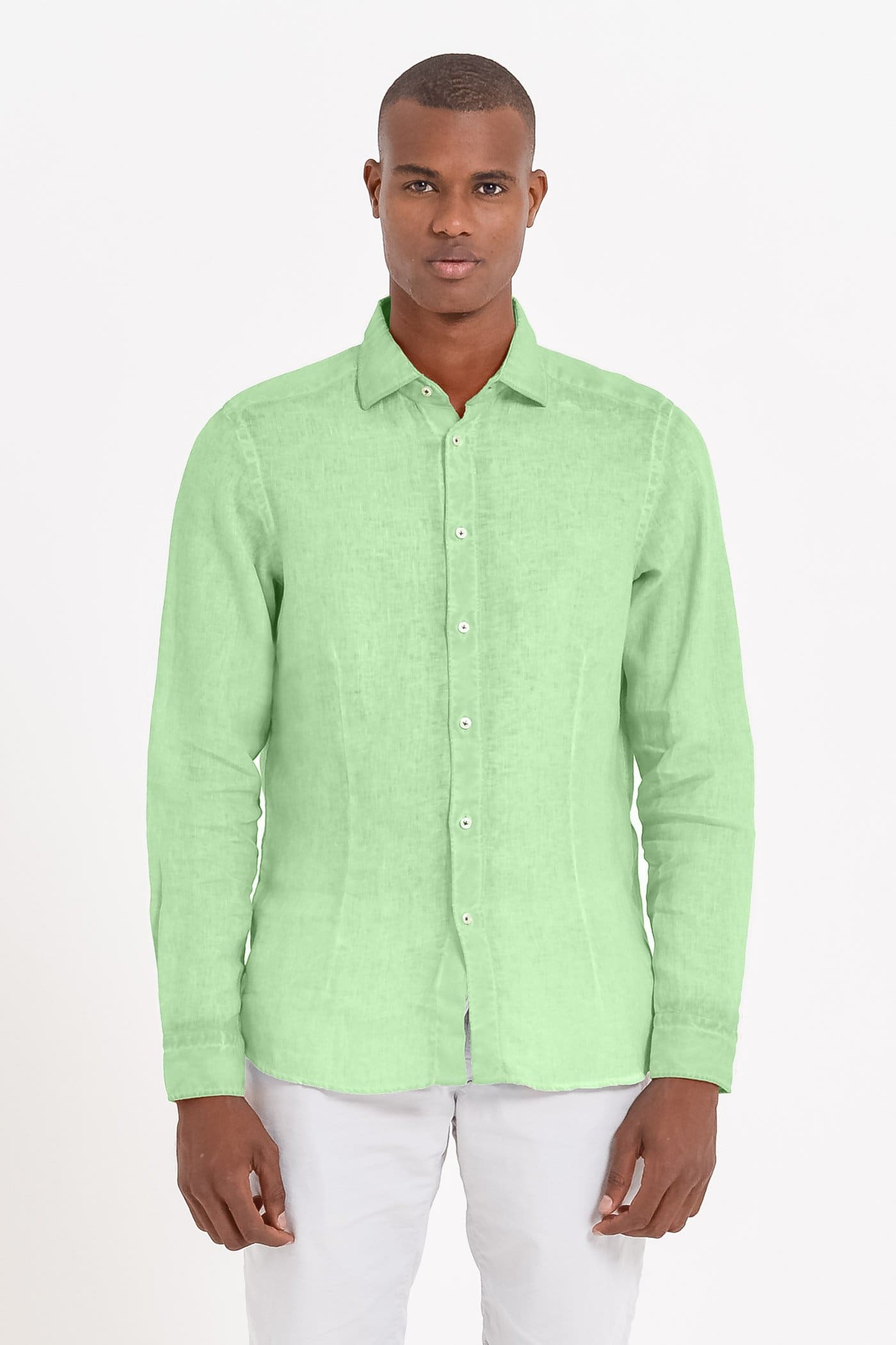 Slim Fit Spread Collar Linen Shirt - Antigua - Shirts