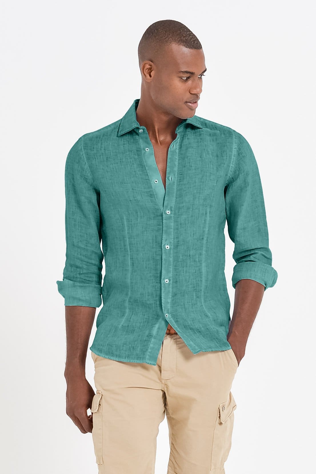 Slim Fit Spread Collar Linen Shirt - Bahama - Shirts