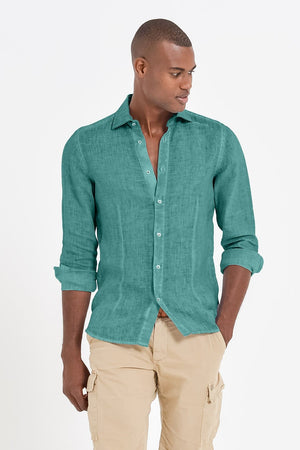 Slim Fit Spread Collar Linen Shirt - Bahama - Shirts