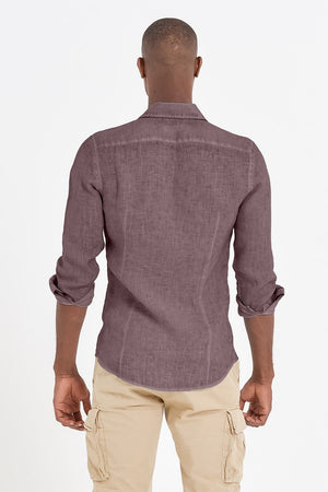 Slim Fit Spread Collar Linen Shirt - Caribe - Shirts