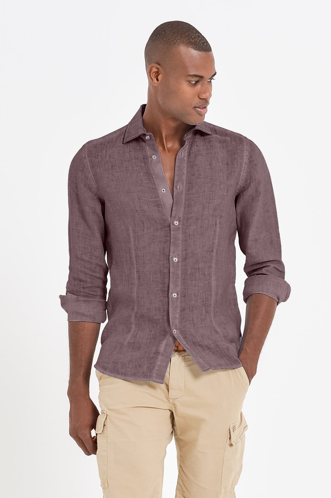 Slim Fit Spread Collar Linen Shirt - Caribe - Shirts