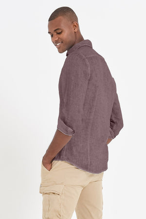 Slim Fit Spread Collar Linen Shirt - Caribe - Shirts
