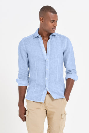 Slim Fit Spread Collar Linen Shirt - Cielo - Shirts
