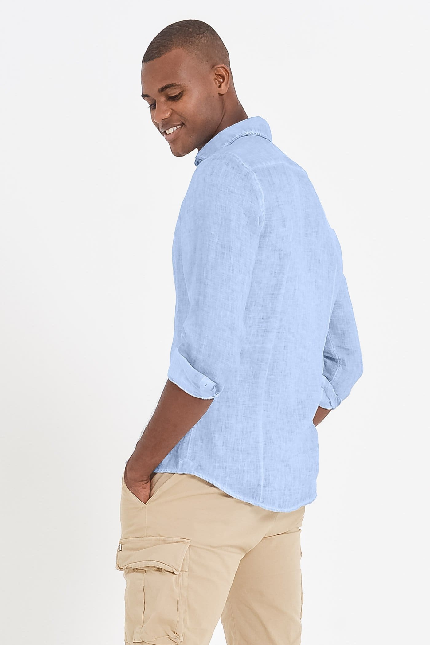 Slim Fit Spread Collar Linen Shirt - Cielo - Shirts