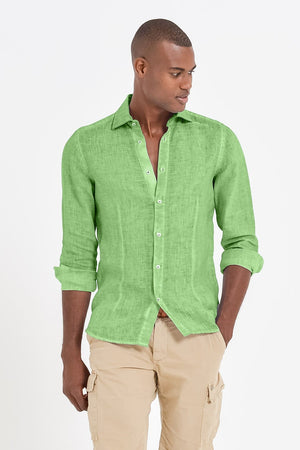 Slim Fit Spread Collar Linen Shirt - Edera - Shirts
