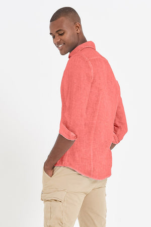 Slim Fit Spread Collar Linen Shirt - Hibiscus - Shirts