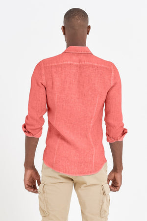 Slim Fit Spread Collar Linen Shirt - Hibiscus - Shirts