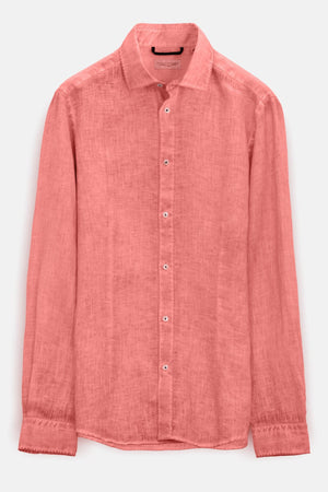 Slim Fit Spread Collar Linen Shirt - Hibiscus - Shirts