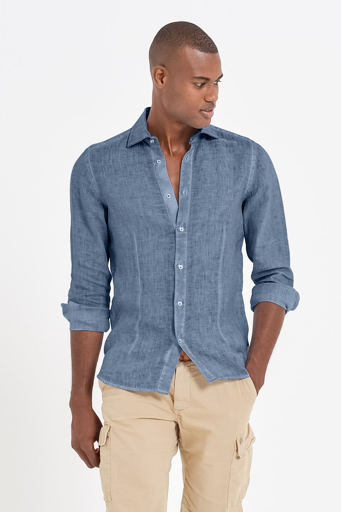 Slim Fit Spread Collar Linen Shirt - Jeans - Shirts