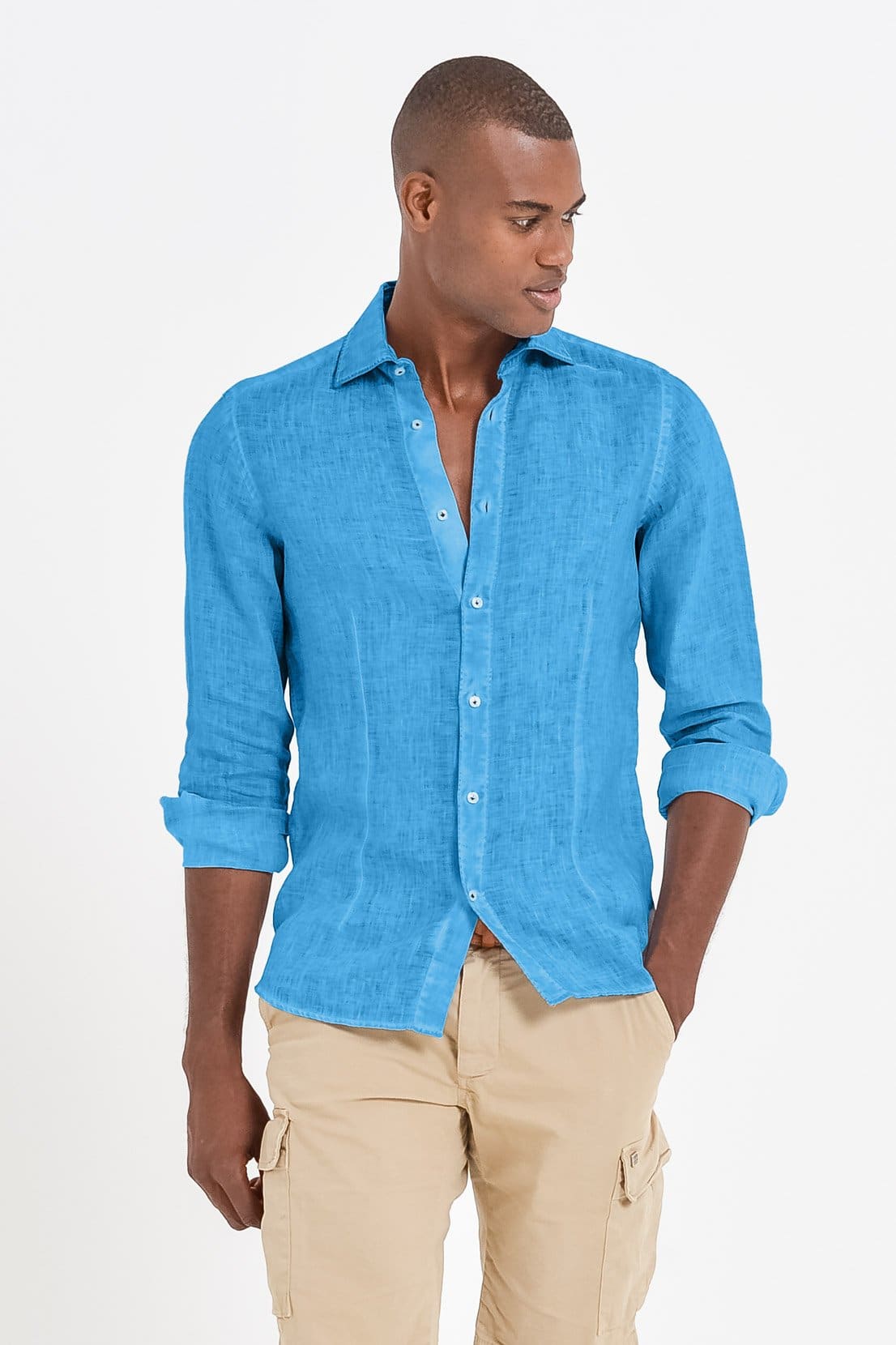 Slim Fit Spread Collar Linen Shirt - Lavezzi - Shirts