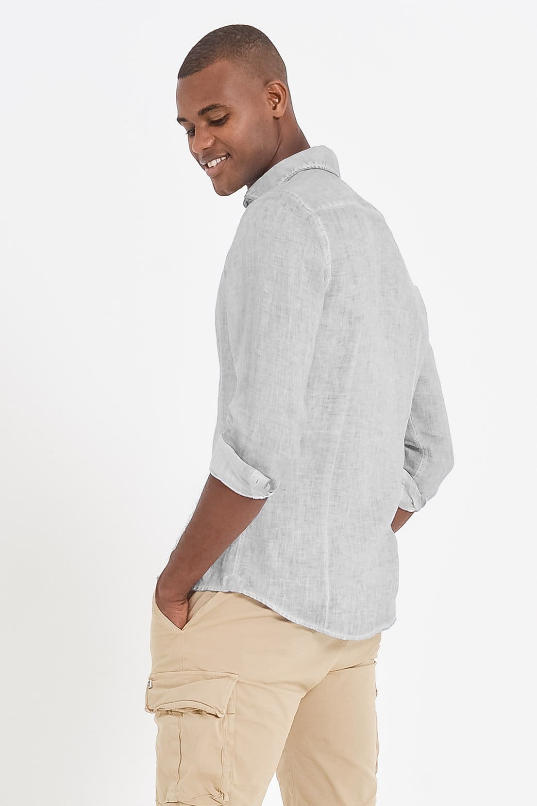 Slim Fit Spread Collar Linen Shirt - Marmo - Shirts