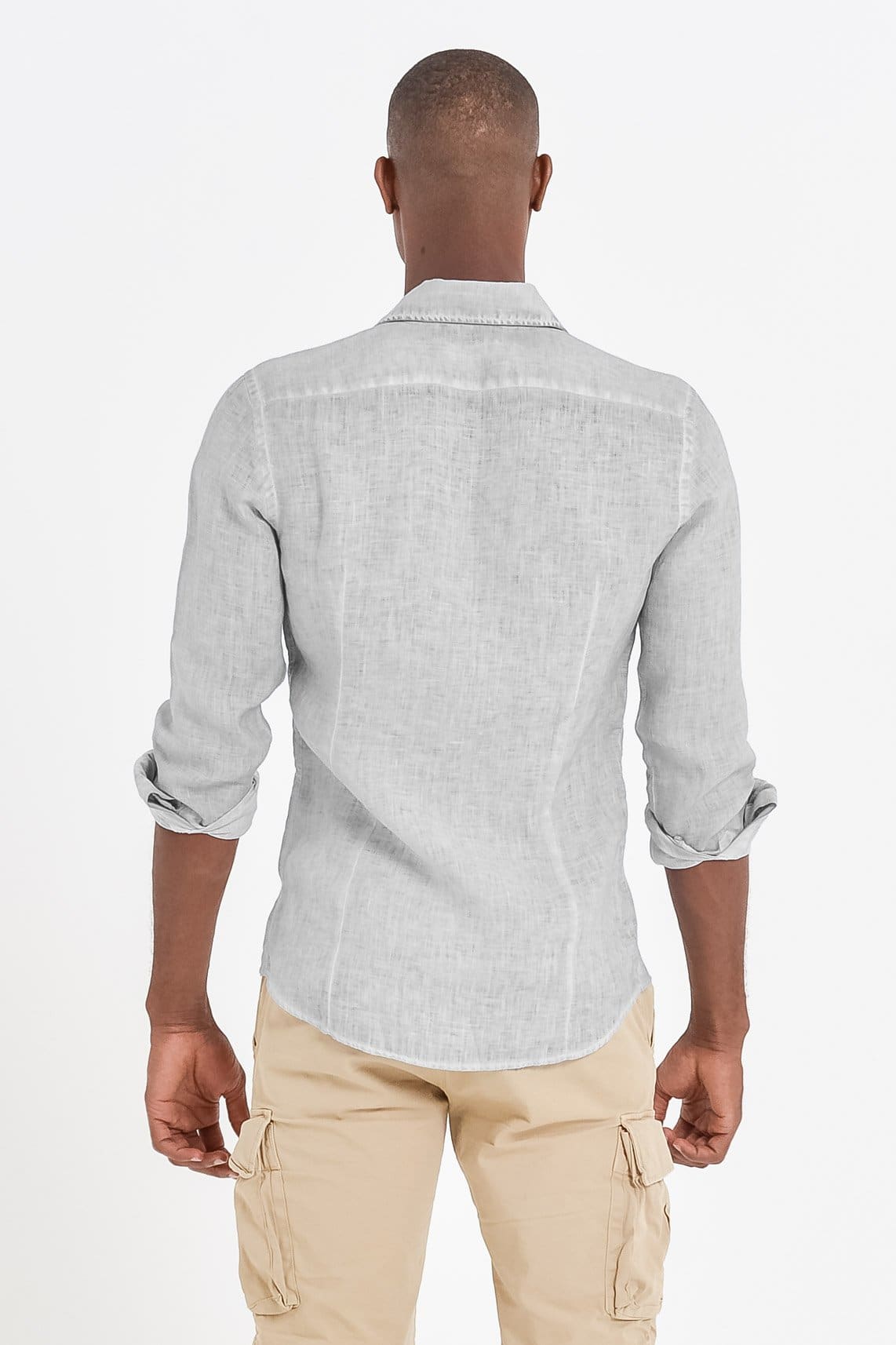Slim Fit Spread Collar Linen Shirt - Marmo - Shirts
