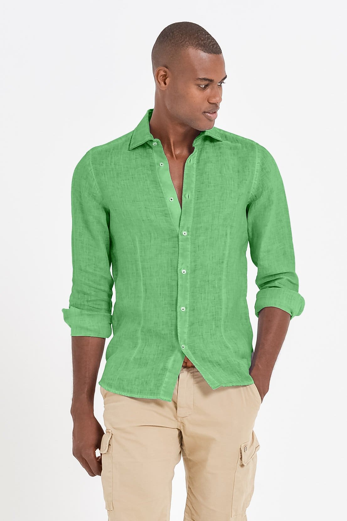 Slim Fit Spread Collar Linen Shirt - Martinica - Shirts