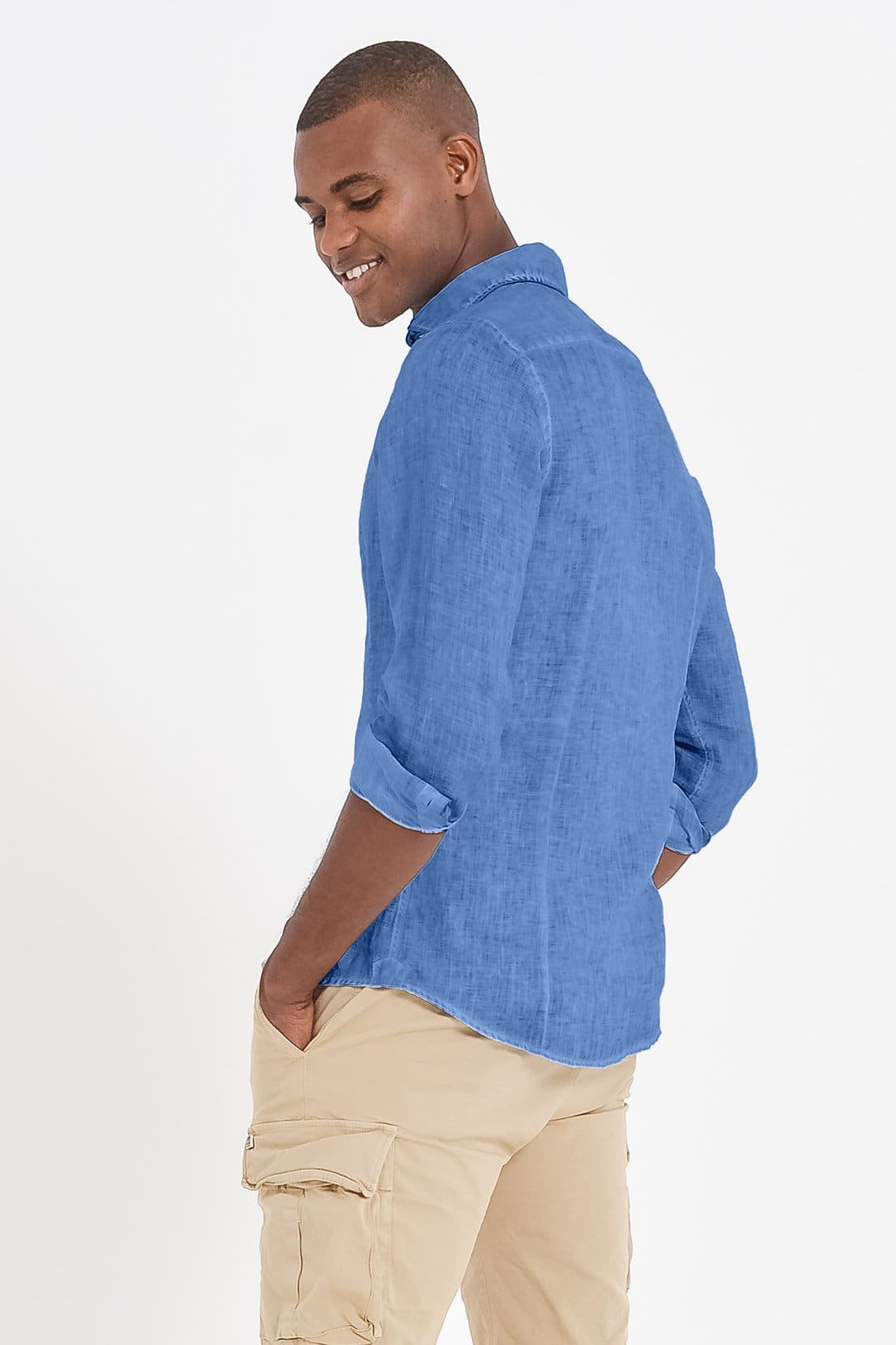 Slim Fit Spread Collar Linen Shirt - Oceano - Shirts