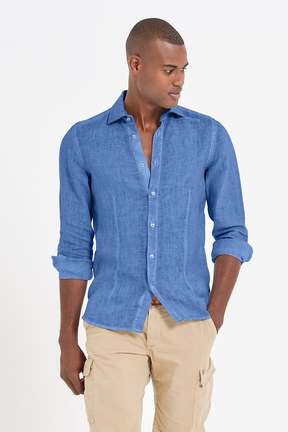 Slim Fit Spread Collar Linen Shirt - Oceano - Shirts