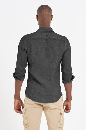 Slim Fit Spread Collar Linen Shirt - Pietra - Shirts