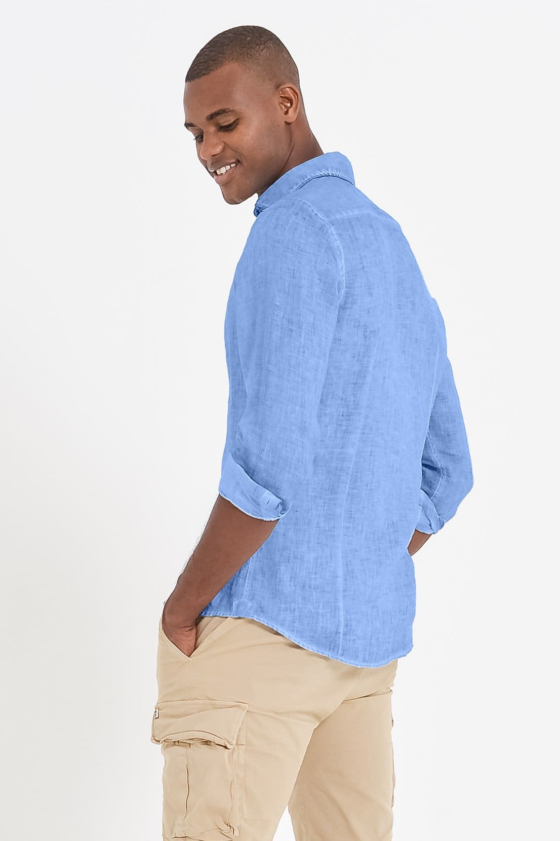 Slim Fit Spread Collar Linen Shirt - Santorini - Shirts