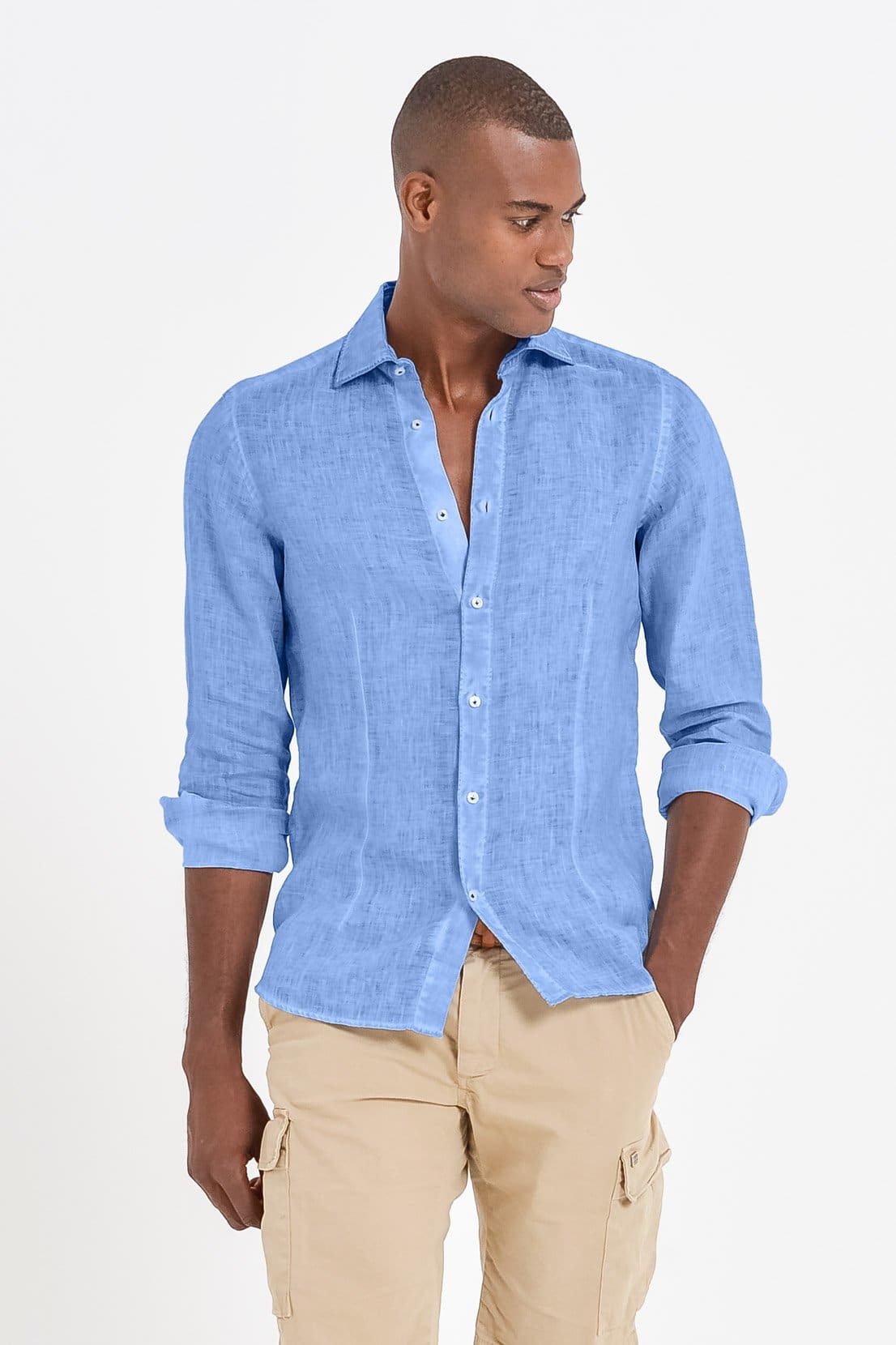 Slim Fit Spread Collar Linen Shirt - Santorini - Shirts