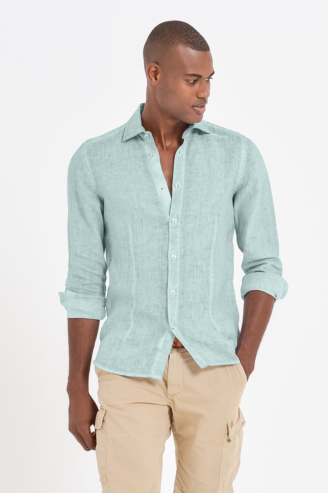 Slim Fit Spread Collar Linen Shirt - Tahiti - Shirts