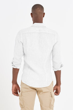 Slim Fit Spread Collar Linen Shirt - White - Shirts