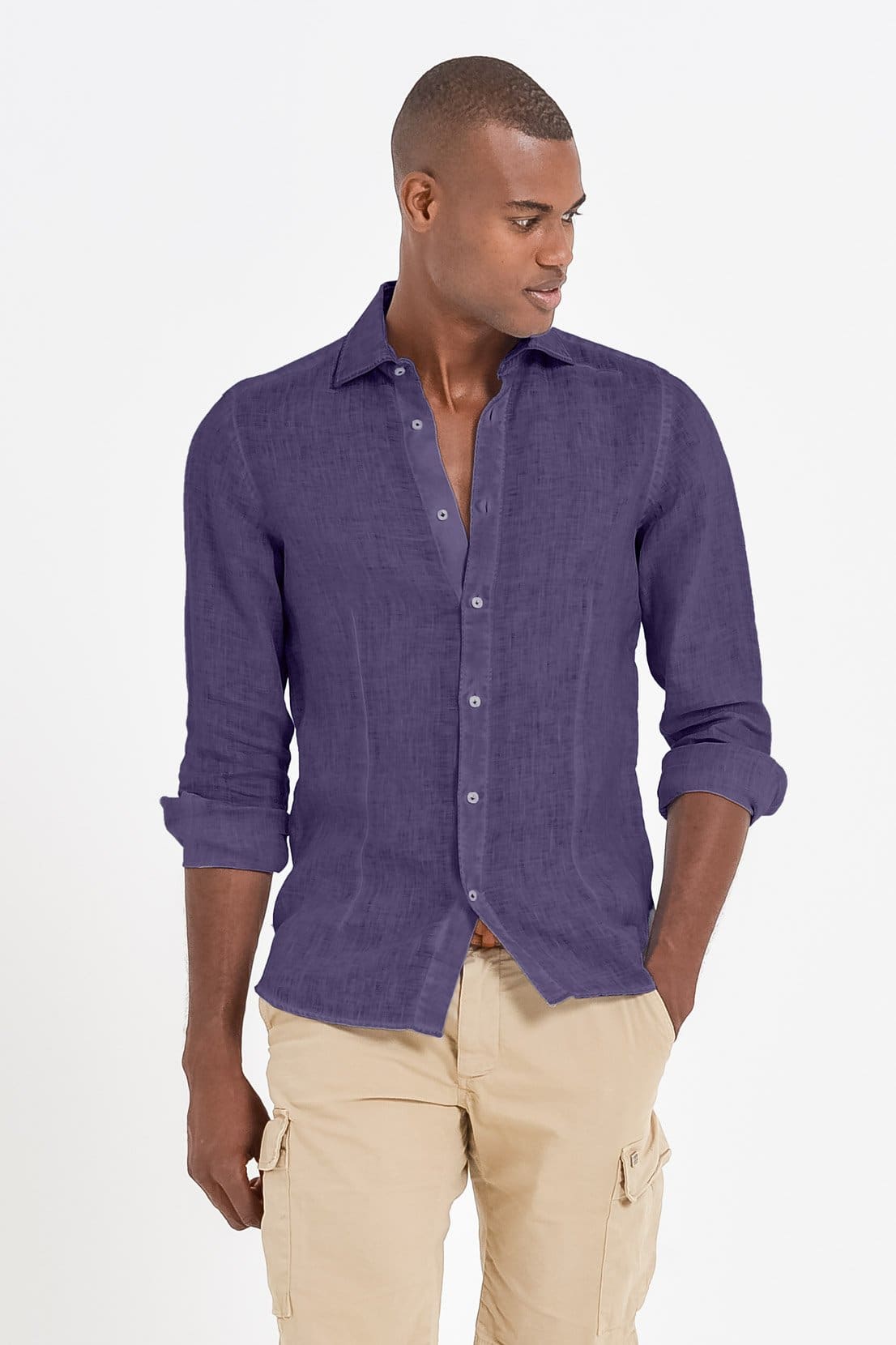 Slim Fit Spread Collar Linen Shirts - Mirto