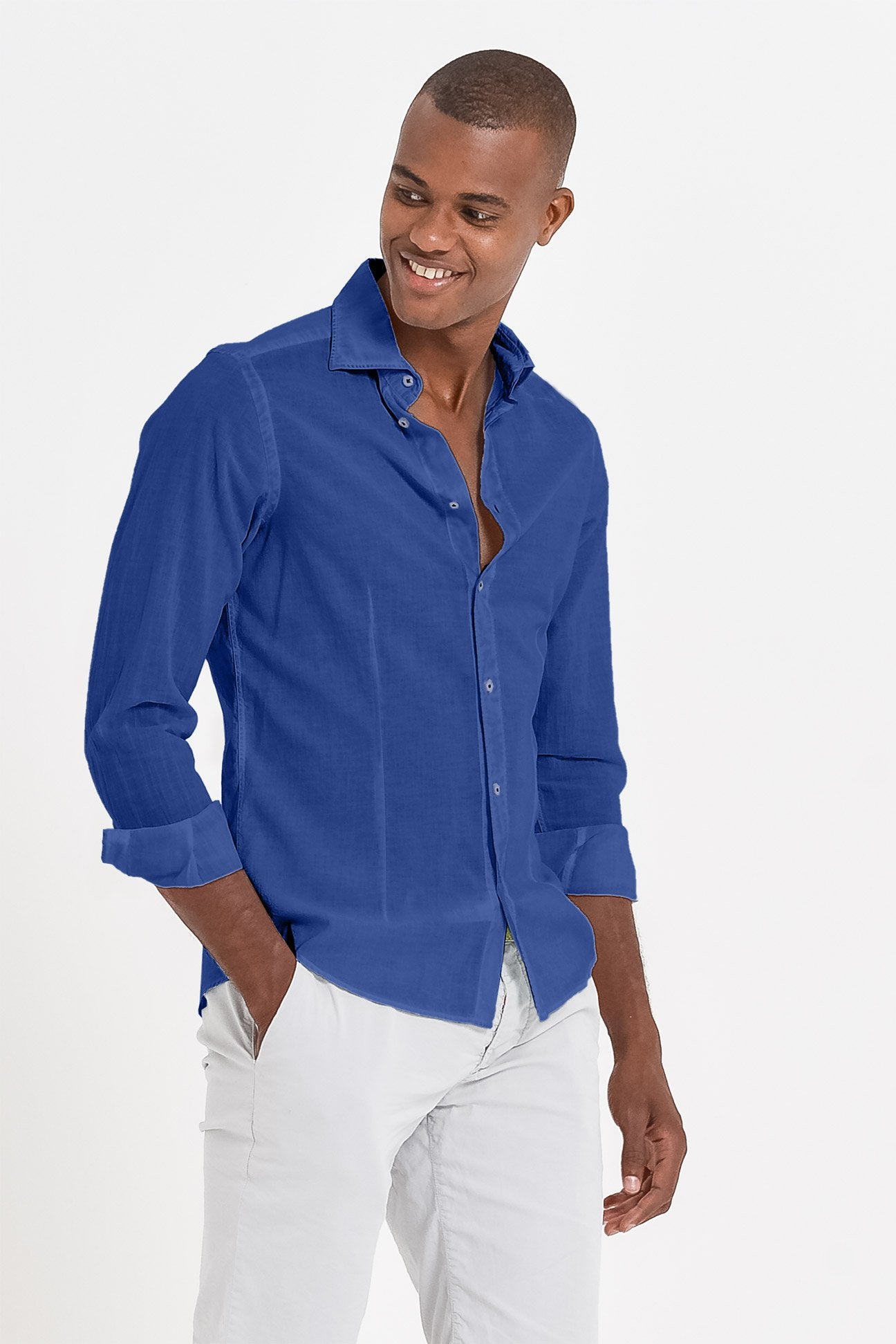 Slim Fit Voile Shirt - Royal - Shirts