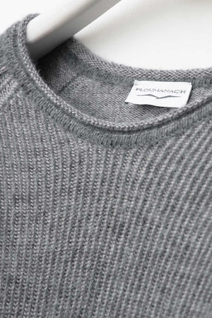 Soft Alpaca Merino Wool Crewneck Sweater in Grey Ribs - Ploumanac'h