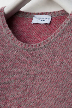 Soft Alpaca Merino Wool Crewneck Sweater in Red Bird's Eye Stitch - Ploumanac'h