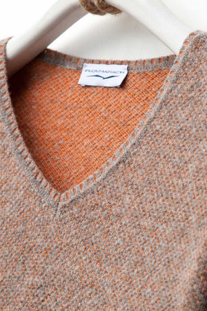 Soft Alpaca Merino Wool V-Neck Sweater in Orange Bird's Eye Stitch - Ploumanac'h
