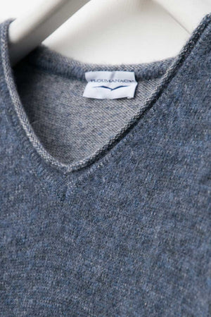 Soft V-Neck Sweater in Denim Blue Merino Alpaca Wool - Ploumanac'h