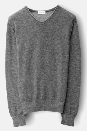 Soft V-Neck Sweater in Grey Merino Alpaca Wool - Ploumanac'h