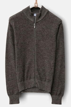 Soft Full Zip Sweater in Dark Brown Alpaca Merino Wool - Ploumanac'h