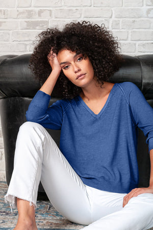 Solitaire V Knit in Pacific - Sweaters